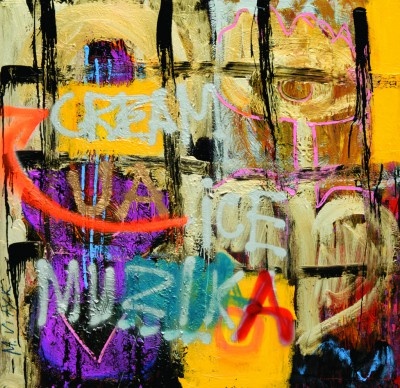 Muzika, 2008, acrylic, enamel, spray paint on canvas, 150x150cm (59x59in)