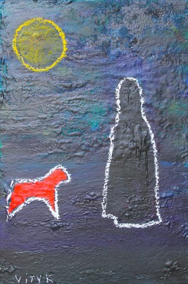 Full moon, 2011, enamel, sealant foam, spray paint, acrylic, oil stick on canvas, 150x100cm (78x197in)