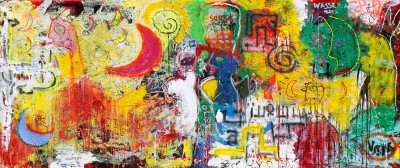 Moonfish, 2012, acrylic, oil stick, enamel, spray paint on canvas, 200X500cm (78x197in)