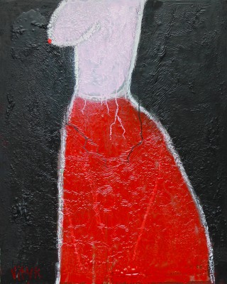 Pink and Red, 2013, acrylic, enamel, spray paint and oil bar on canvas, 150X120cm (59x47in)