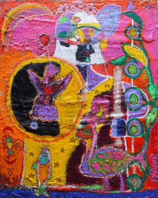 Number 20 - African knight, 2018, acrylic, enamel, foam, spray paint, pen, oil bar on canvas 150X120cm (59x47in)