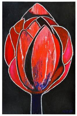 Red&Black Tulip, 2013, enamel, acrylic and, spray paint and oil bar on canvas, 300X200cm (118x78in)