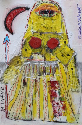 The Gate Keeper, 2016, acrylic, enamel,  spay paint, oil bar, pen and foam on canvas, 150X100cm (59x39in).
