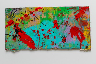 V76, 2014, enamel, acrylic, permanent marker on carton, 21X42cm (8x16.5in)