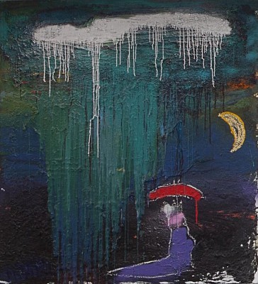 Midnight rain, 2012, enamel, sealant foam, spray paint, acrylic on canvas, 200X200cm (78x78in)