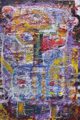 Cairo guide, 2015, acrylic, enamel, foam, spray paint, pen, oil bar on canvas 150X100cm (59x39in)