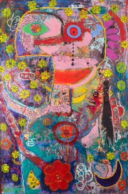 Number 7 - Flower Man, 2015, acrylic, enamel, spray paint, oil bar, foam and pen on canvas 300X200cm (118x78in)